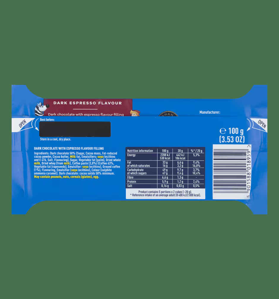 Wedel Dark Chocolate With Espresso Filling Bar