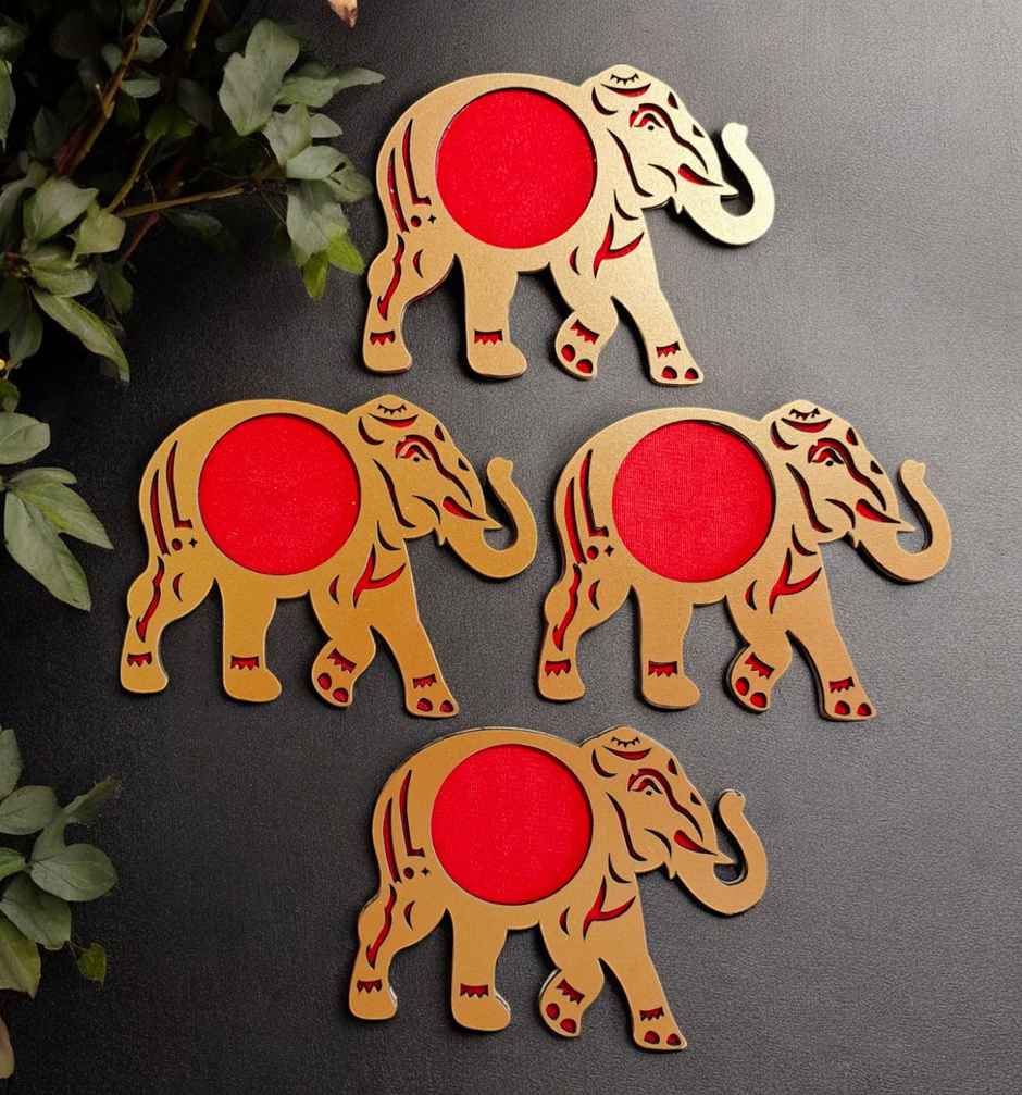 MDF Elephant Rangoli | Red | 15 inch | House Of Festivals