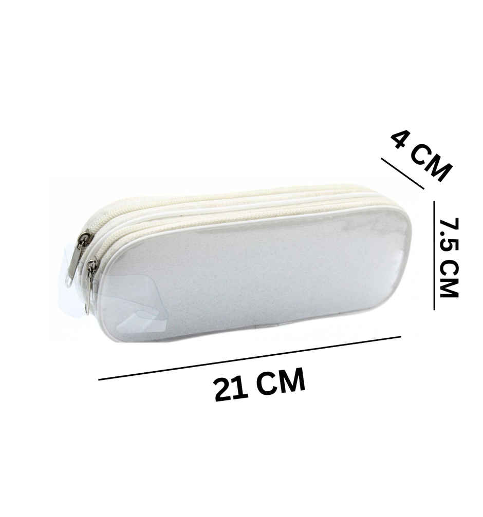 Double Zipper Transparent Stationery/Travel Pouch, Assorted Color, Large Size