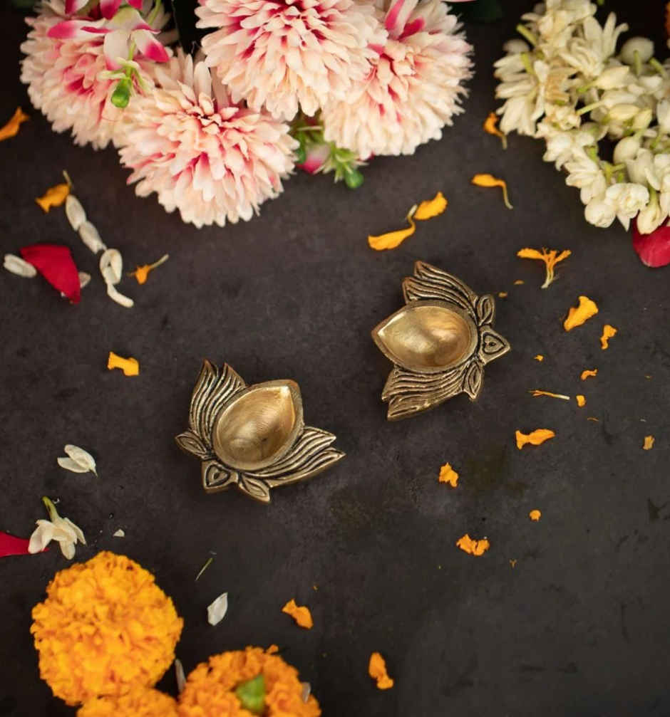 Brass Fine Lotus Diya | 2 Inch | Set Of 2 | ServDharm
