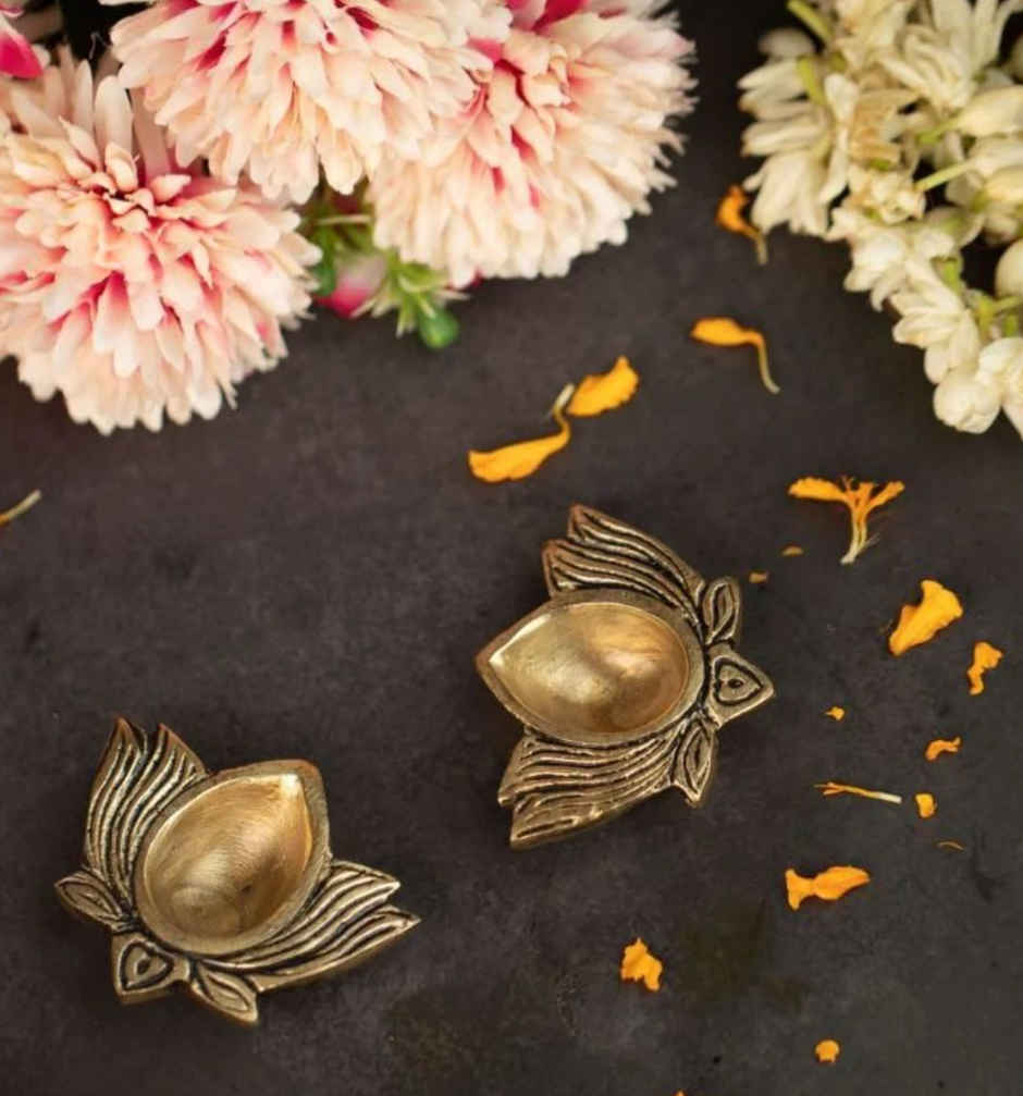 Servdharm Brass Fine Lotus Diya | 2 Inch | Set Of 2