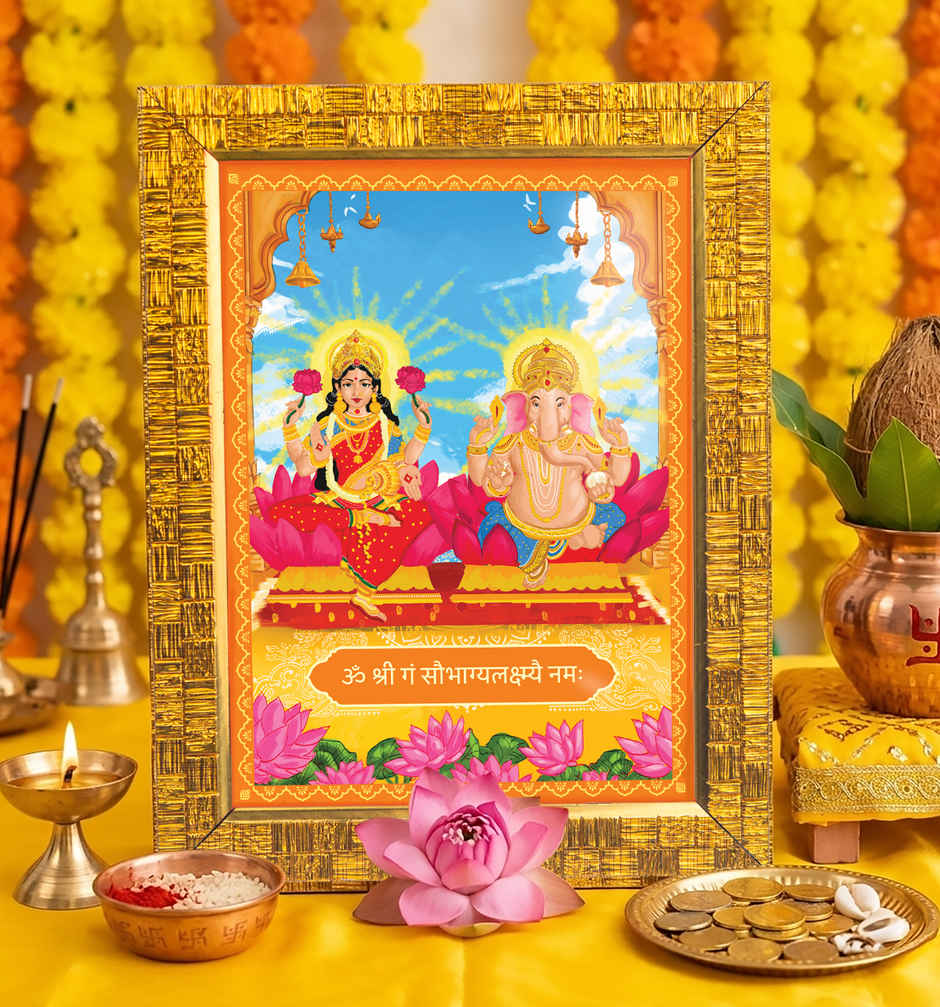 Ganesh Lakshmi Deity Golden Photo Frame | 22 x 17 cm | ServDharm