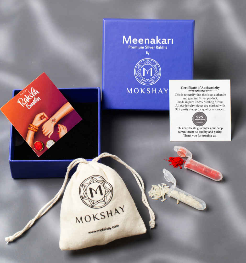 Silver Meenakari 925 Sterling Silver Morpankh Rakhi (meenakari)