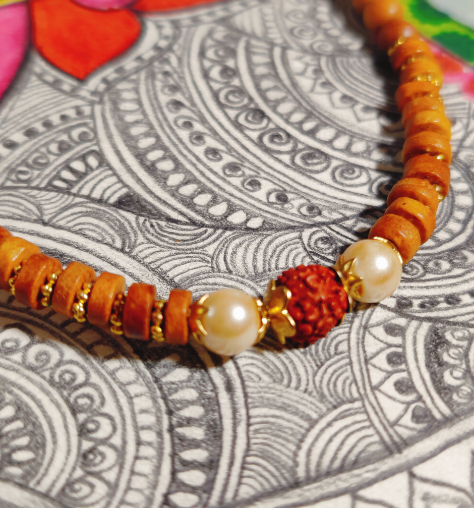 House Of Festivals Rudraksh In Centre & Pearl On Both Sides Bracelet Rakhi | Wooden Moti