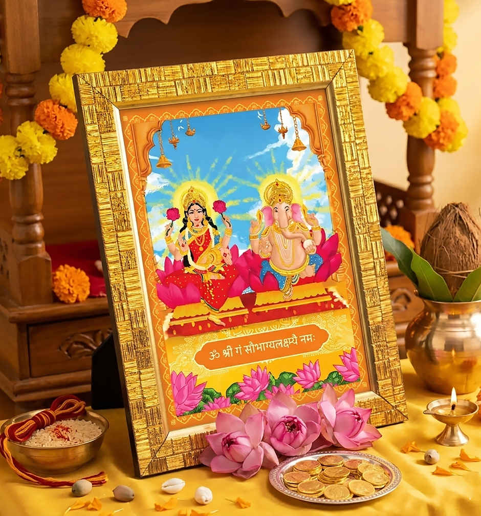 Ganesh Lakshmi Deity Golden Photo Frame | 22 x 17 cm | ServDharm