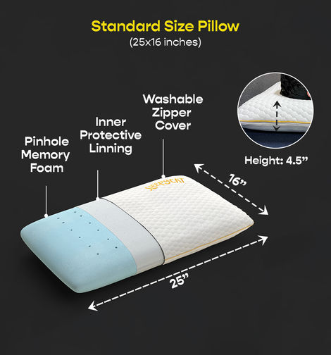 Sleepycat Bamboo Fabric Orthopaedic Memory Foam Pillow White (Standard Size, 25 x 16 Inches)