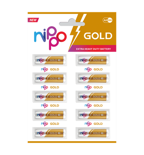 Nippo 3DG Gold AA Battery | 1.5 V | Leakproof |For Toys, Remotes, Clocks, Wireless Mouse - Pack of 10