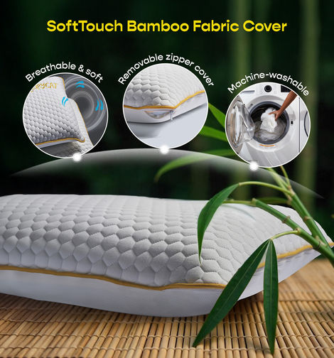 Sleepycat Bamboo Fabric Orthopaedic Memory Foam Pillow White (Standard Size, 25 x 16 Inches)