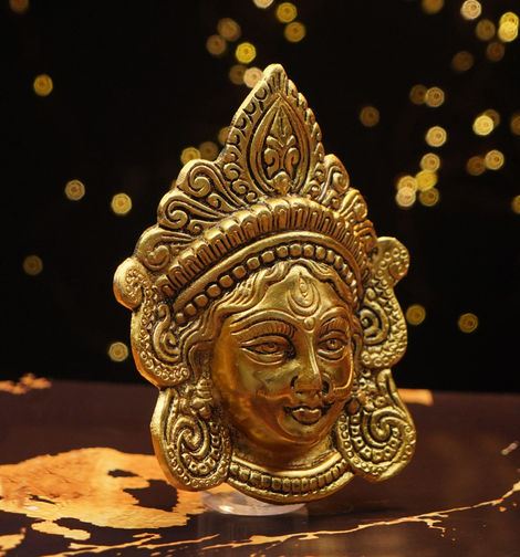 Maa Durga Face For Wall/Door Hanging | 6 Inches | Metal Idol | Gold | Servdharm