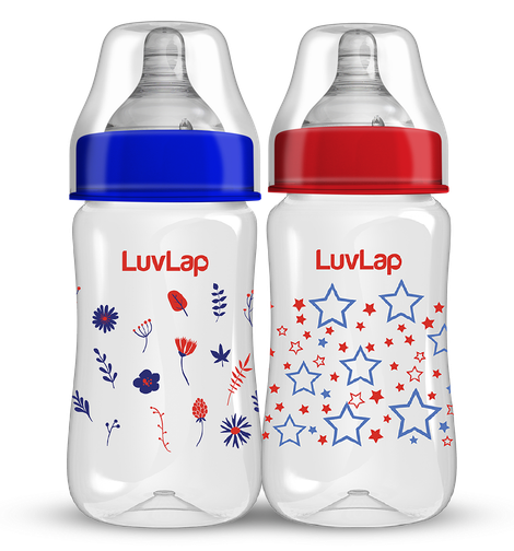 LuvLap Wide Neck Bottle with Anti-Colic Flexible Nipple, Fast Flow, Upto 3 Years, BPA Free