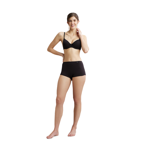 Jockey SS04 Women's Super Combed Cotton Elastane Stretch Underwear BoyShorts|Concealed Waistband | Black-M
