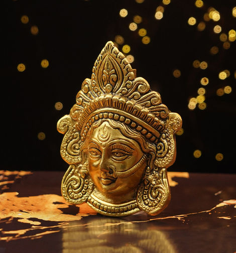 Maa Durga Face For Wall/Door Hanging | 6 Inches | Metal Idol | Gold | Servdharm