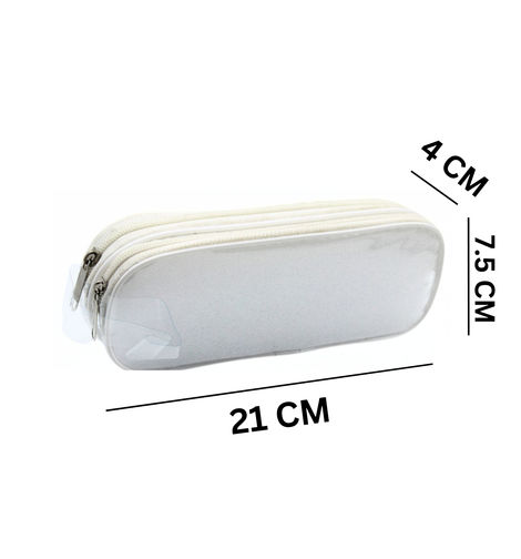 Double Zipper Transparent Stationery/Travel Pouch, Assorted Color, Large Size