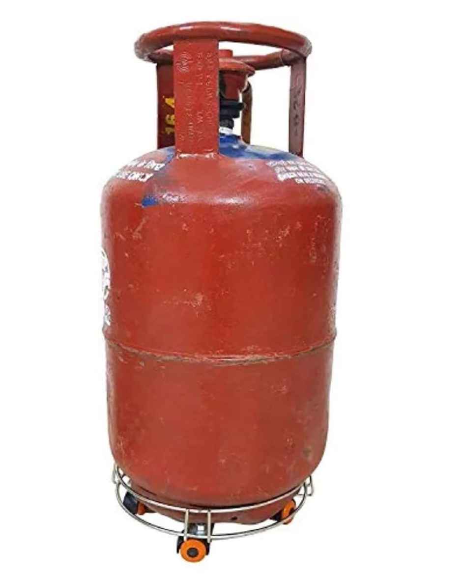 Kuber Industries Stainess Steel Gas Cylinder Trolley | 4 Rollers