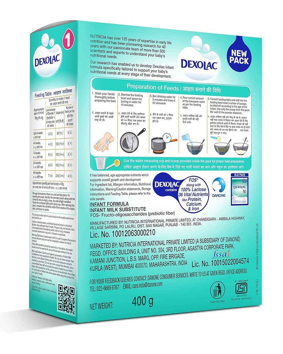 Dexolac Infant Formula Milk Powder For Babies - Stage 1 | Upto 6 Months | Large Pack