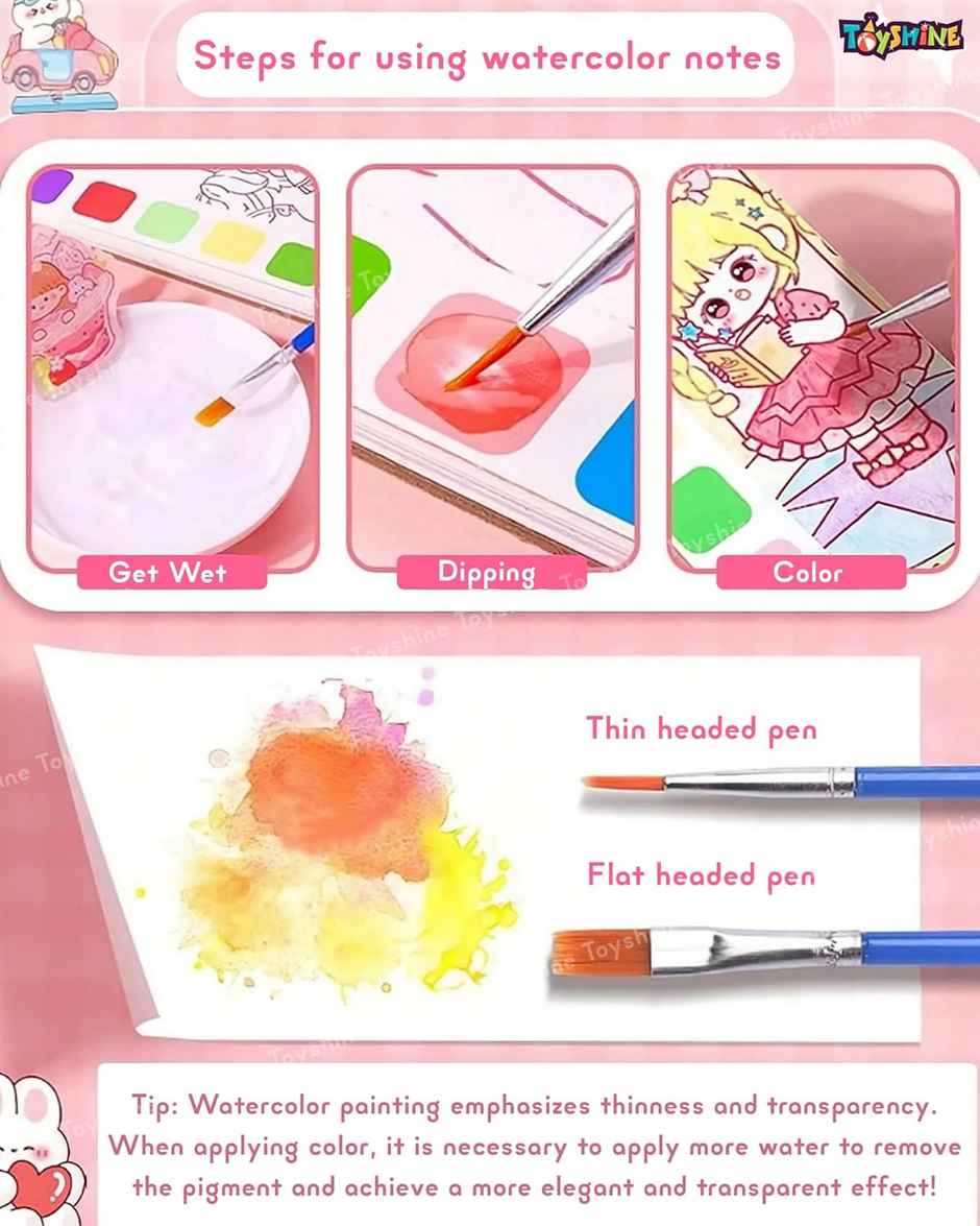 Toyshine Pack Of 4 Pocket Painting Book With Magic Water Paints 12 Drawings, 8 Water Paper