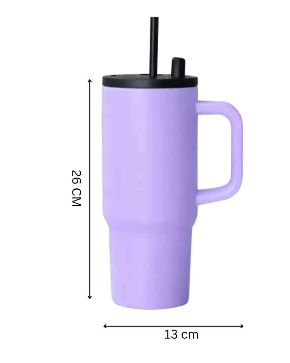 DesignLand Insulated Travel Mug with Handle and Straw Lid Leakproof Tumbler Lavender | 1200 ml