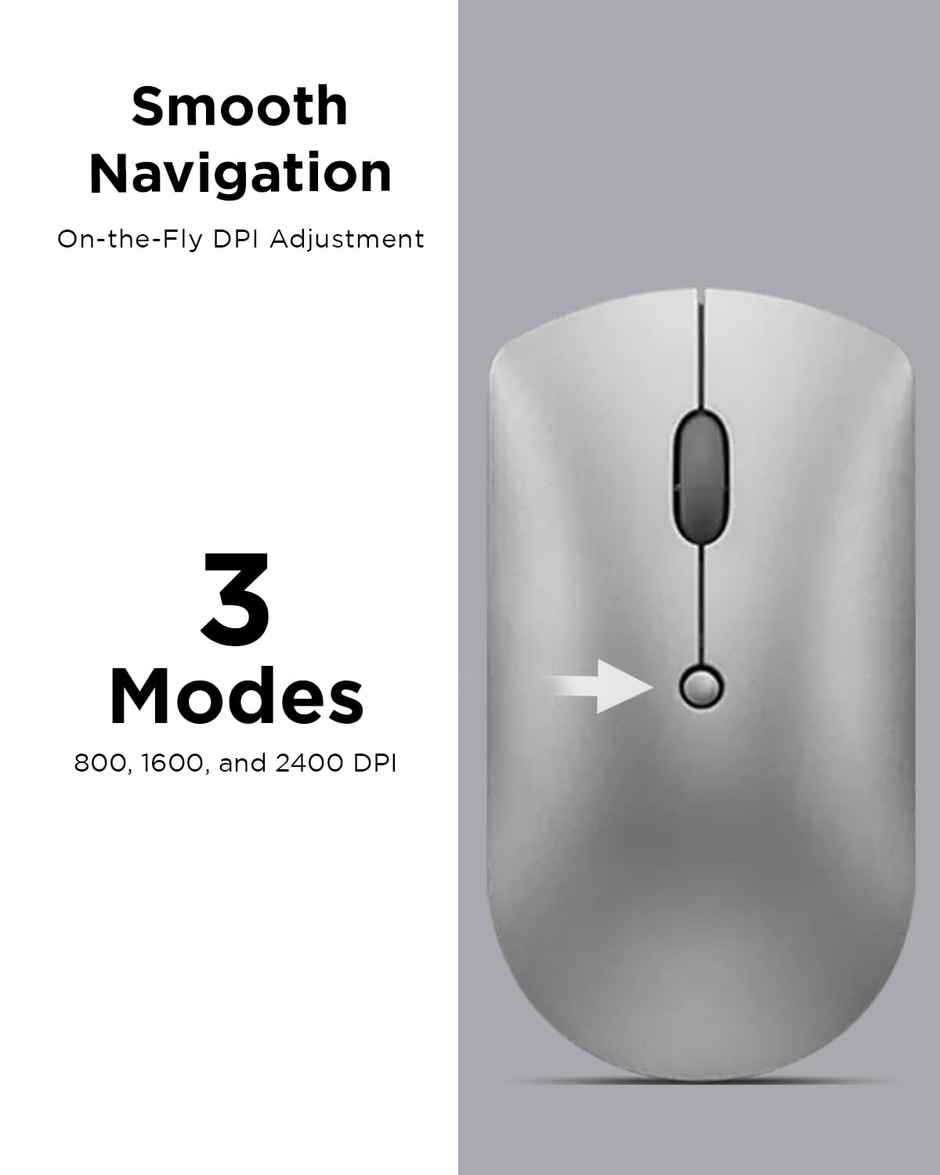 Lenovo 600 Bluetooth 5.0 Silent Mouse| Compact, Portable, Multi-Device Connectivity - Grey