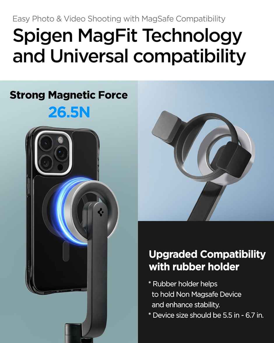 Spigen S572 Selfie Stick Tripod, Light Weight | Wireless Bluetooth Remote - Black