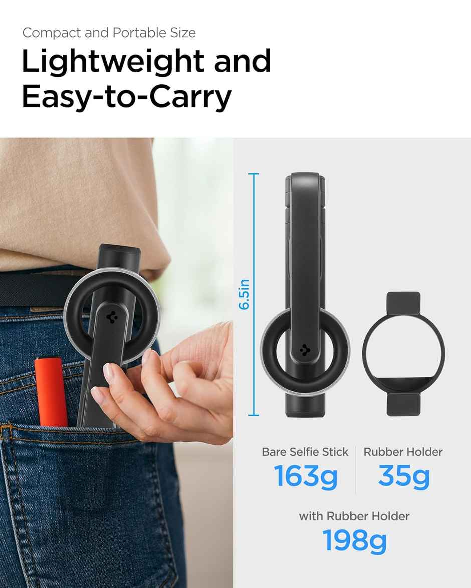 Spigen S572 Selfie Stick Tripod, Light Weight | Wireless Bluetooth Remote - Black