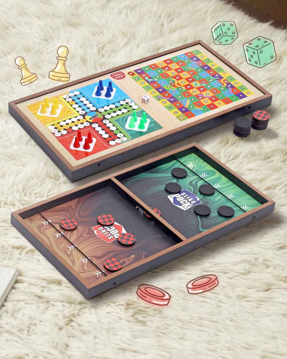 Play Nation 3 in 1 Board Game with Ludo, Slides & Ladders and Sling Puck