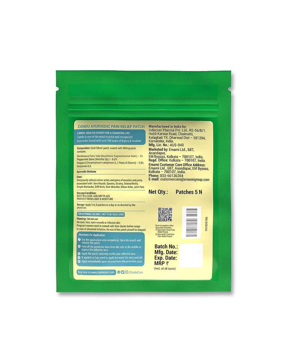 Zandu Ayurvedic Pain Relief Patch (Pack of 5 patches)