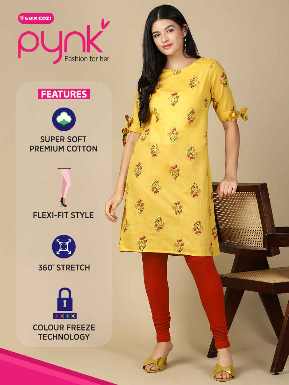 PYNK By Lux Cozi Women Ultra Soft 360 Stretch Premium Cotton Churidar Leggings| Scarlet|Free Size