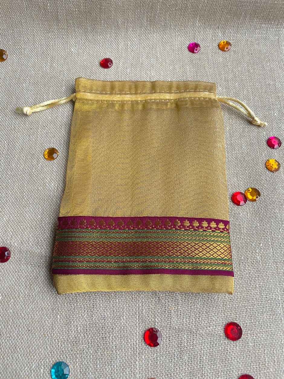 Classic Potli Bag | Traditional Ethnic Pouch | Yellow | Pack Of 5 | Mad Over Print