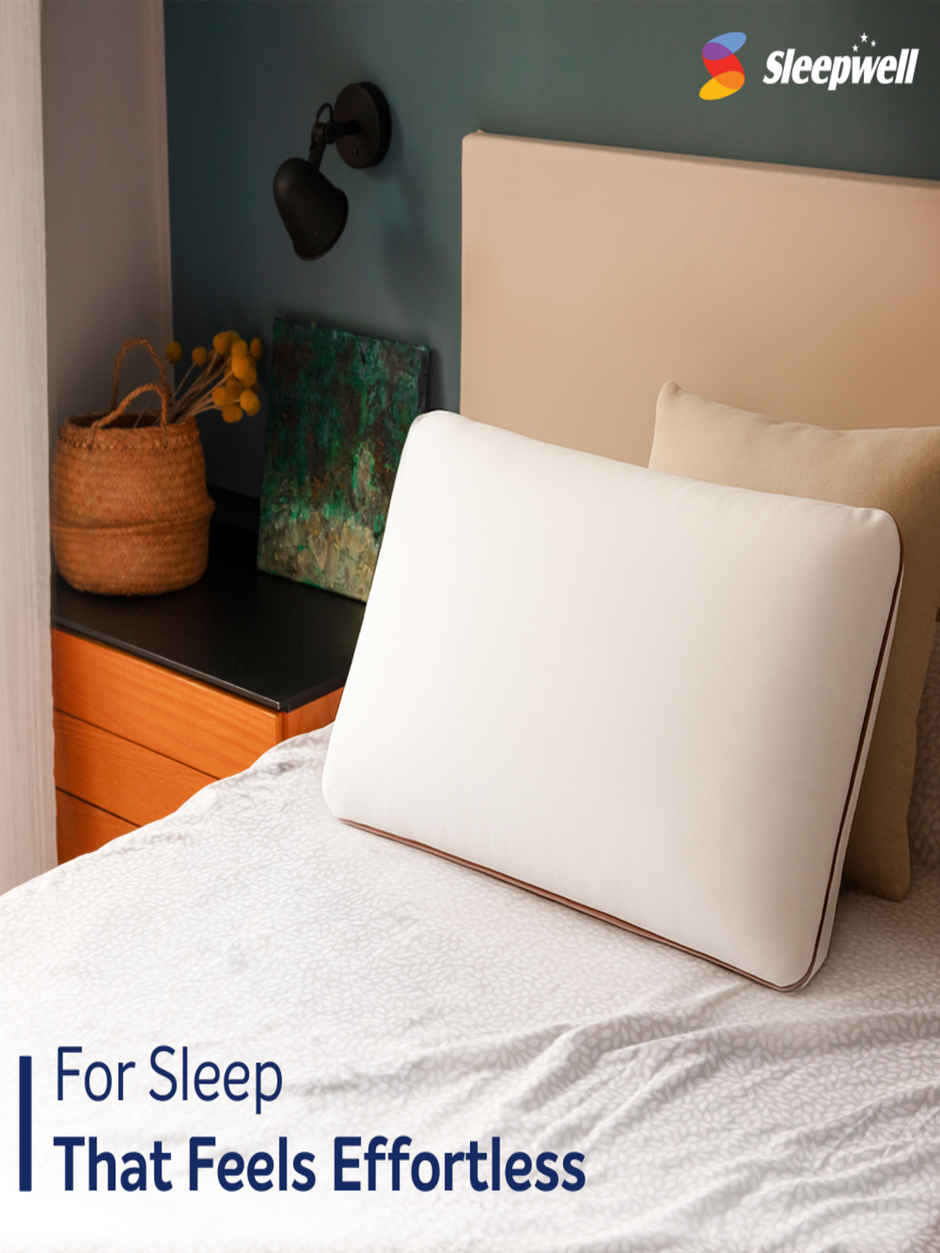 Sleepwell Zenn Classic Thin Foam Pillow | Soft Polyurethane HR Foam | 24 x 16 x 4 inches | White