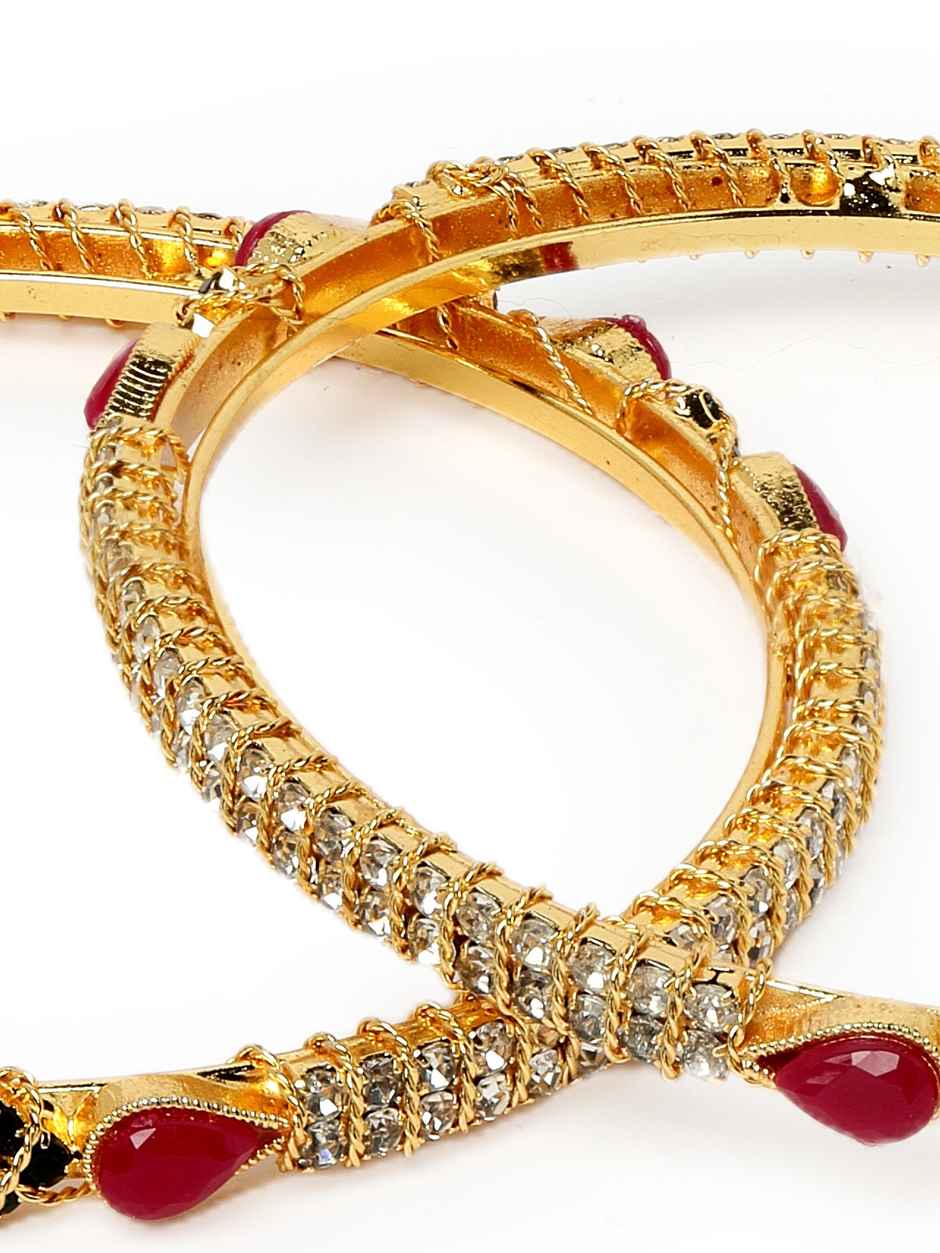Sukkhi Gold Plated Red & Green Color White Thin Bracelet Bangle Set Jewellery for Women - 2.8
