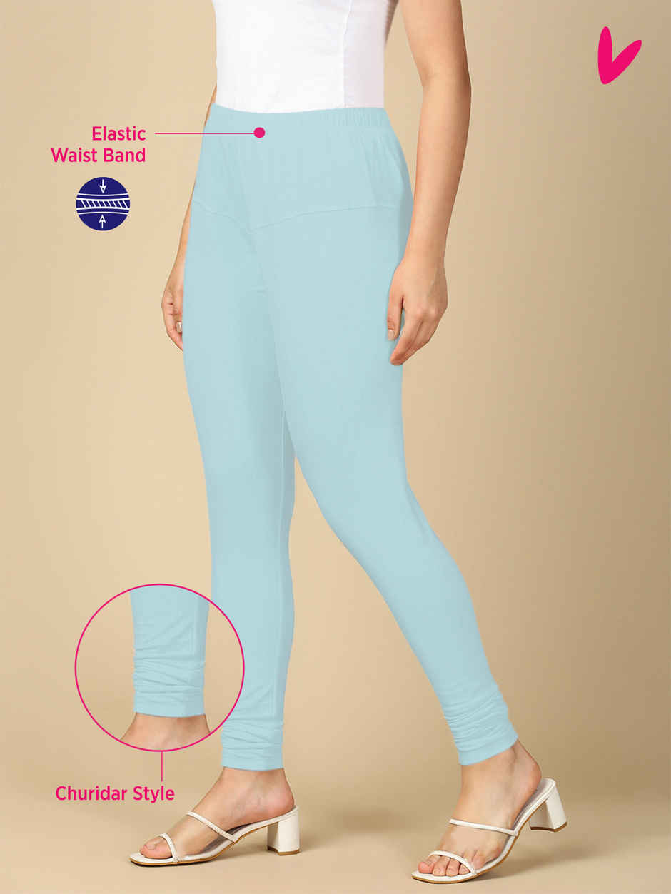 PYNK By Lux Cozi Women Ultra Soft 360 Stretch Premium Cotton Churidar Leggings|Sky Blue|Free Size