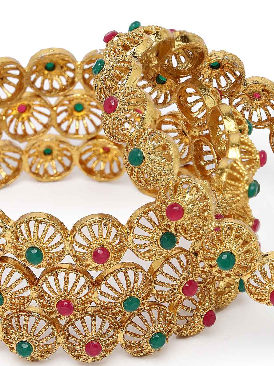 Sukkhi Classic Gold Plated Red & Green Bracelet Bangle Set Jewellery for Women & Girls - 2.8