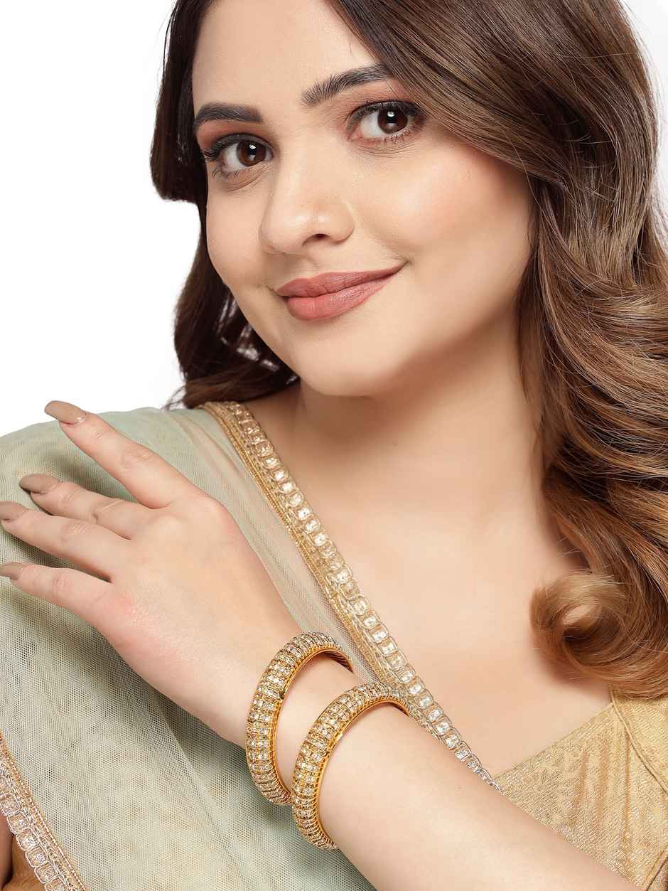 Sukkhi Gold Tone Plated White Broad Bracelet Bangle Set Jewellery for Women - 2.4