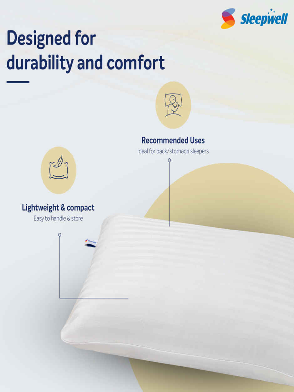 Sleepwell Huggs Classic Microfibre Pillow | Polyester Cover |  27 X 17 Inches | White