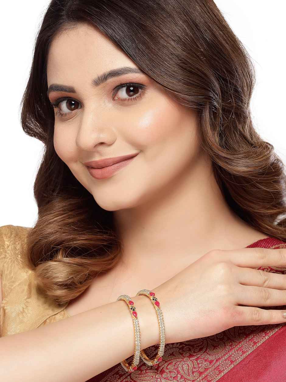 Sukkhi Gold Plated Red & Green Color White Thin Bracelet Bangle Set Jewellery for Women - 2.4