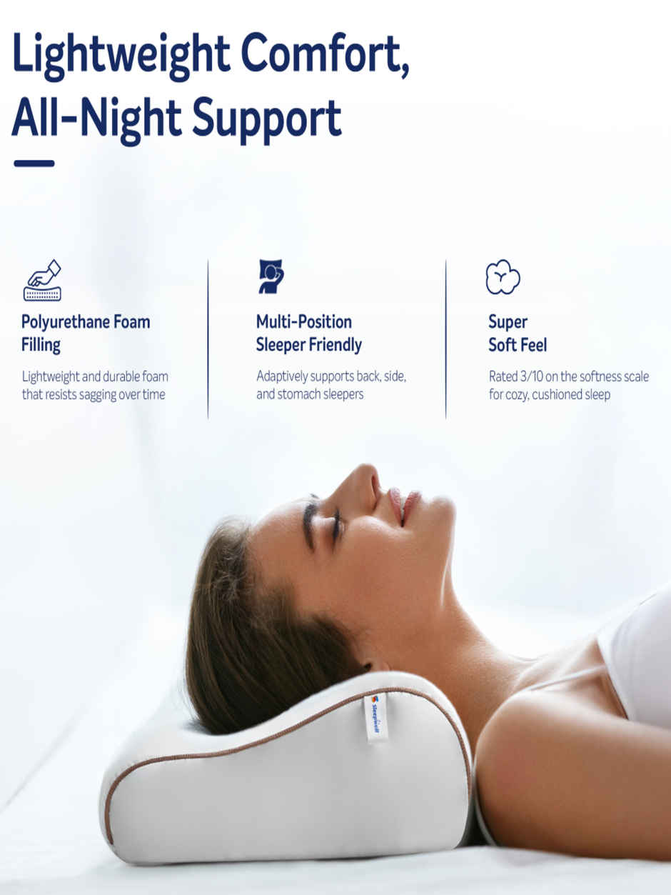 Sleepwell Zenn Classic Ortho Ultralight Foam Pillow | 24 x 14 x 3.5 Inches | White