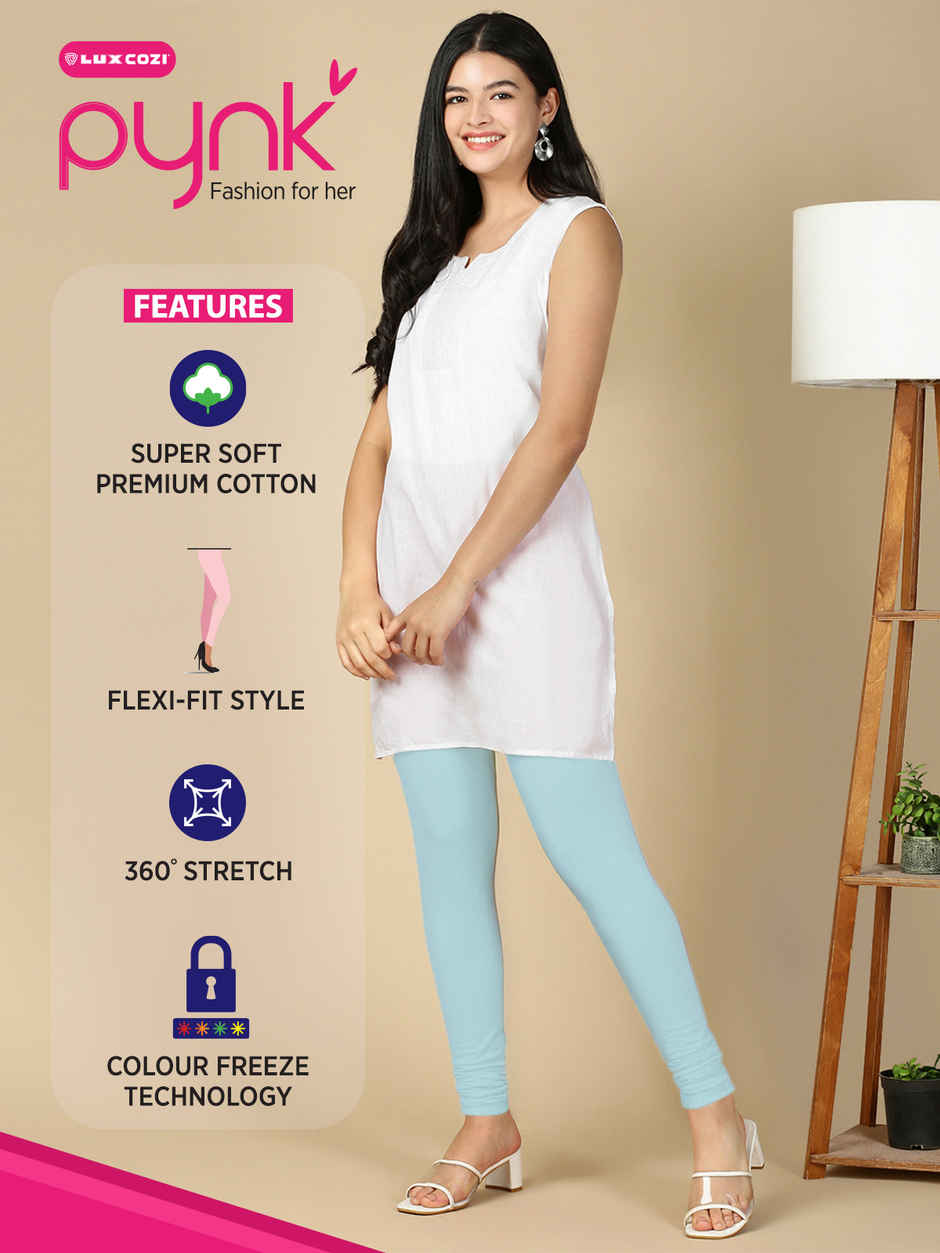 PYNK By Lux Cozi Women Ultra Soft 360 Stretch Premium Cotton Churidar Leggings|Sky Blue|Free Size