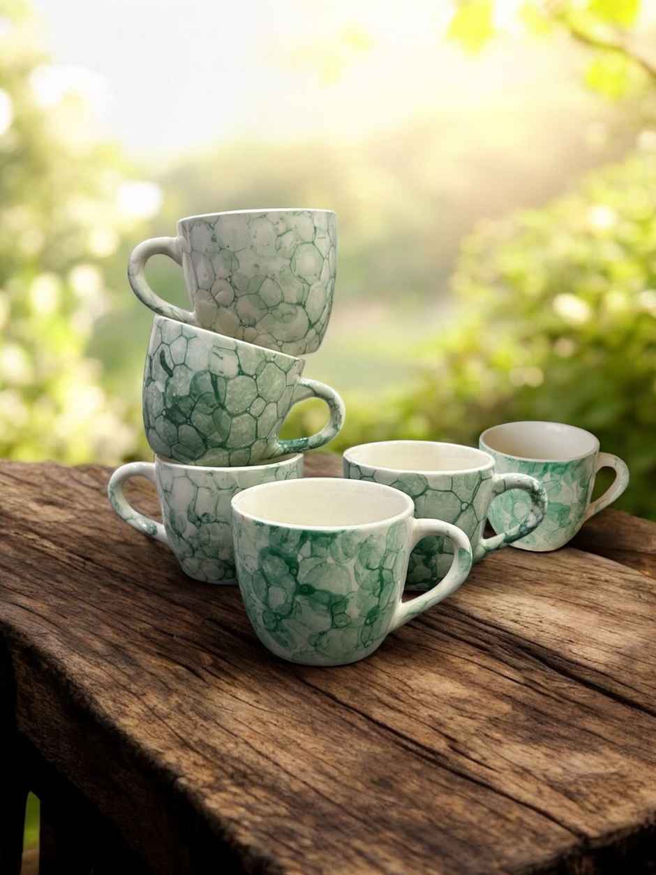 SAFFRON Ceramic Clay Marble Texture Tea and Coffee Cups | Green Jade