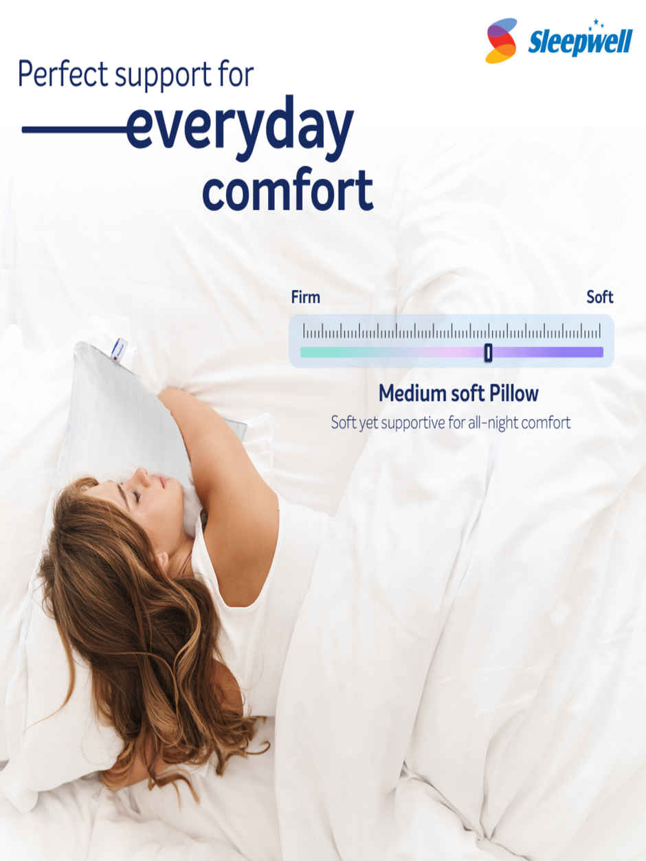 Sleepwell Huggs Classic Microfibre Pillow | Polyester Cover |  27 X 17 Inches | White