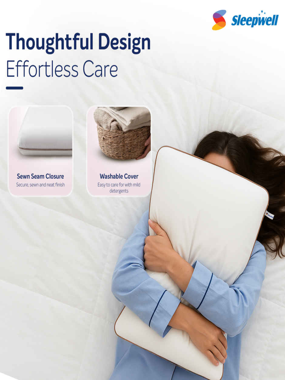 Sleepwell Zenn Classic Thin Foam Pillow | Soft Polyurethane HR Foam | 24 x 16 x 4 inches | White