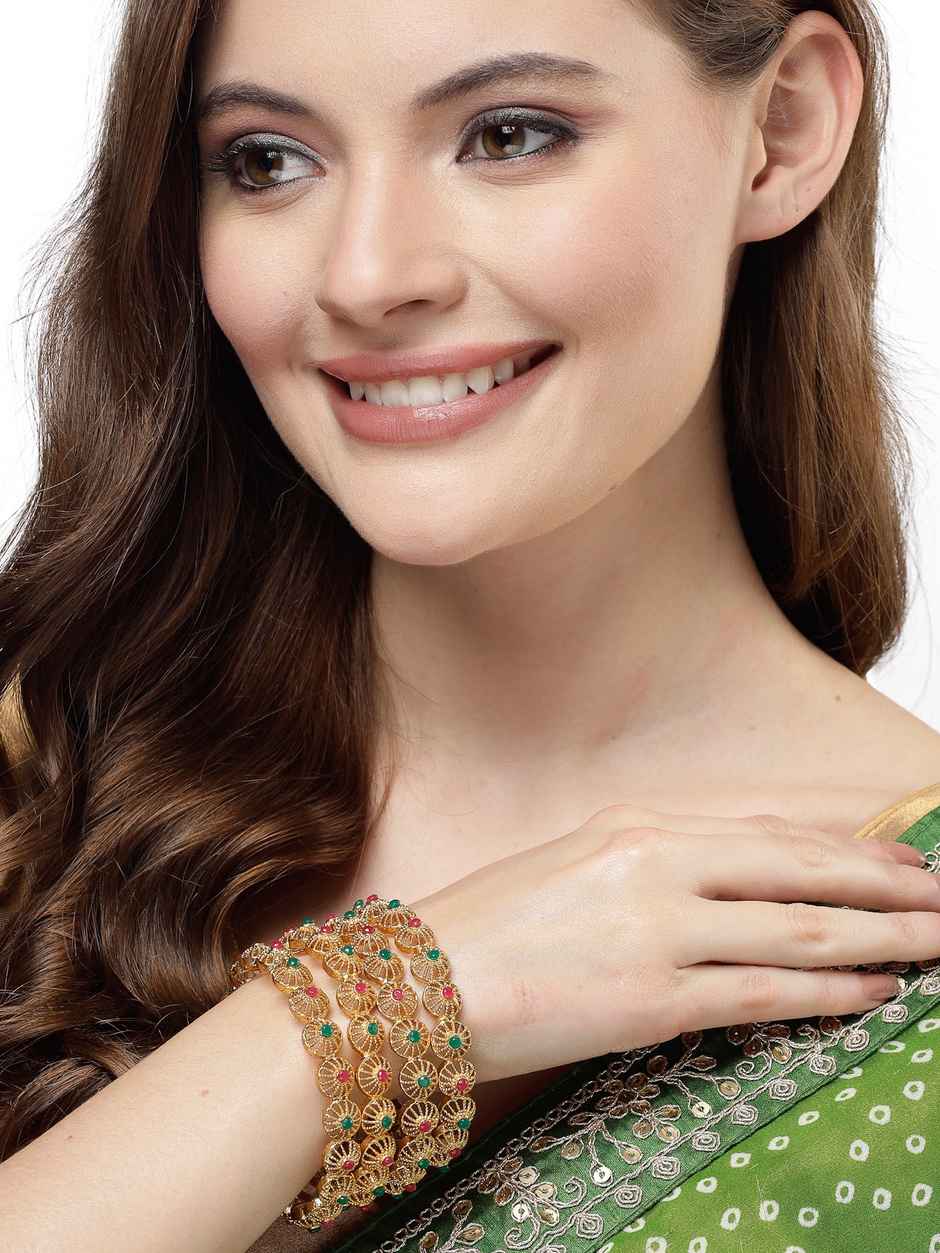 Sukkhi Classic Gold Plated Red & Green Bracelet Bangle Set Jewellery for Women & Girls - 2.8