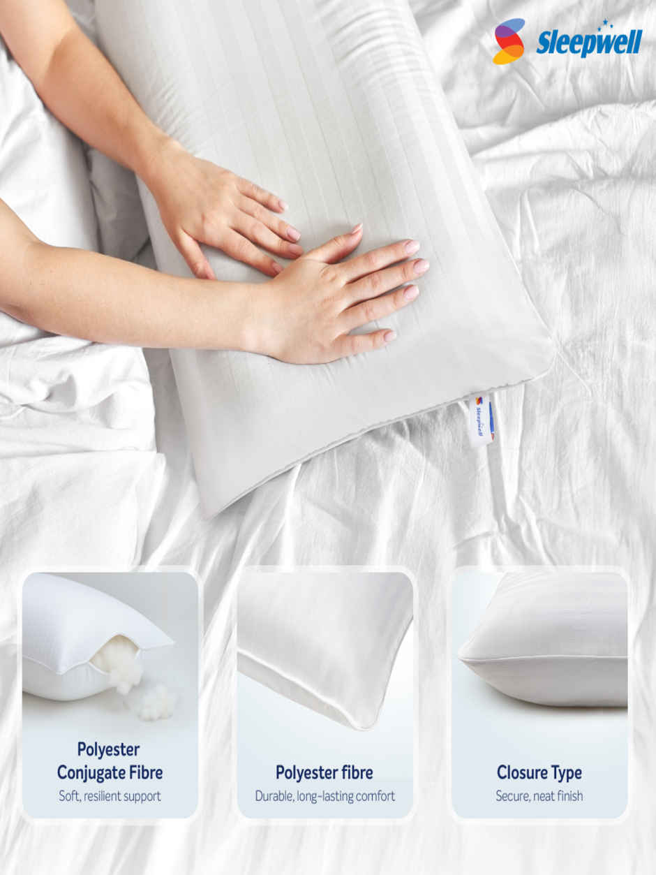 Sleepwell Huggs Classic Microfibre Pillow | Polyester Cover |  27 X 17 Inches | White