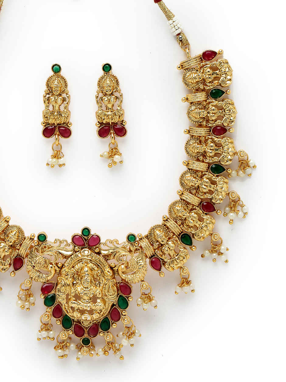 Sukkhi Traditional Gold Plated Copper Temple Choker Necklace & Earring | NS105618