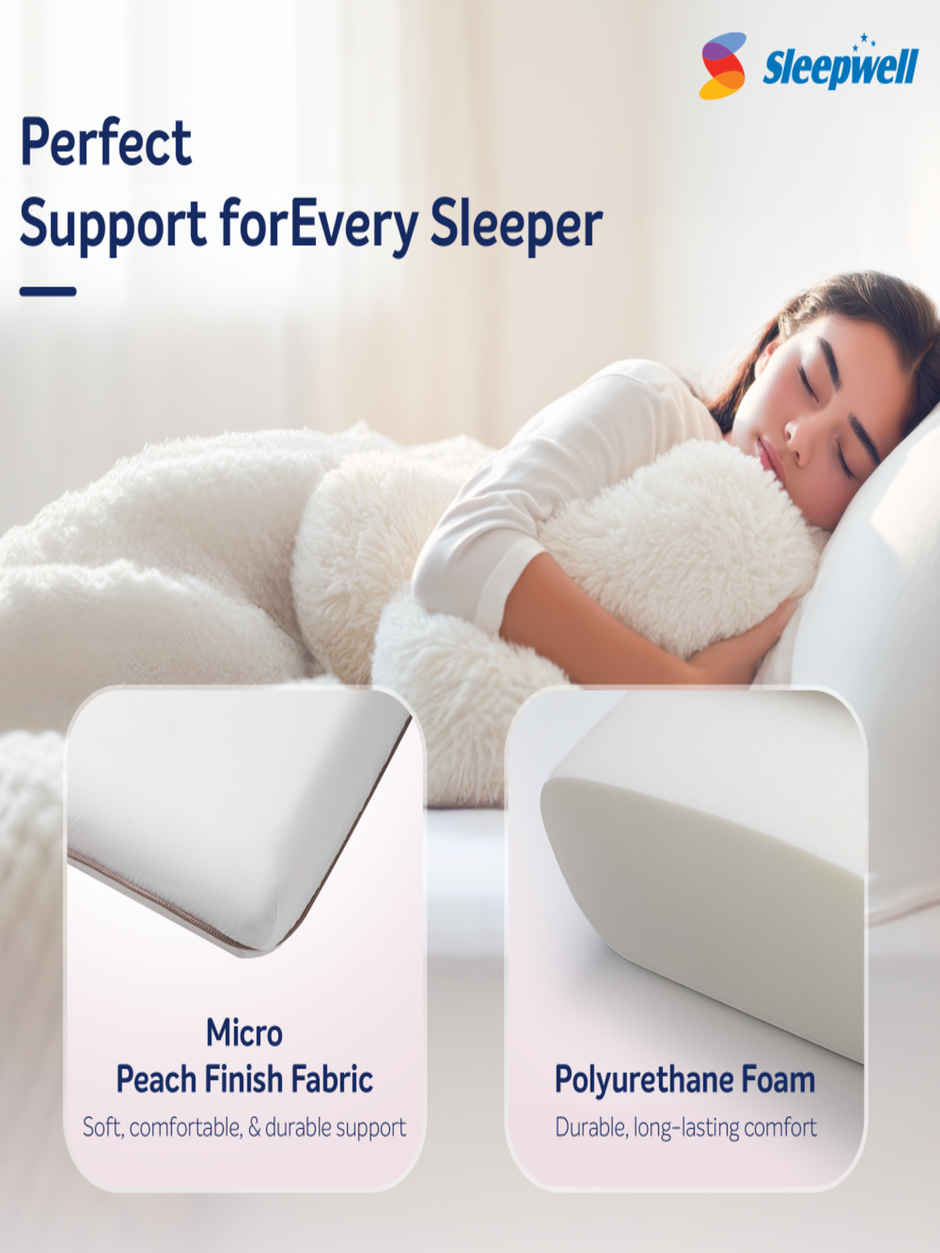 Sleepwell Zenn Classic Thin Foam Pillow | Soft Polyurethane HR Foam | 24 x 16 x 4 inches | White