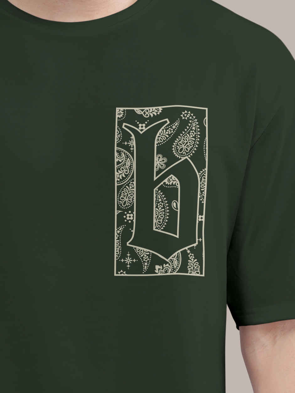 Bullmer Men's Oversized T-shirt Front and Back Printed | Olive | S