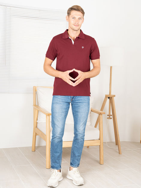 Lux Cozi Men's Cotton Polo T-Shirt, Meroon, L