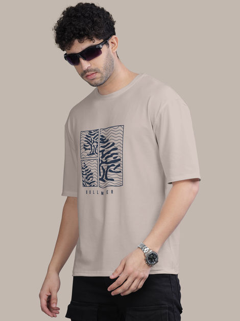 Bullmer Men's Oversized T-shirt Front Printed | Beige | M