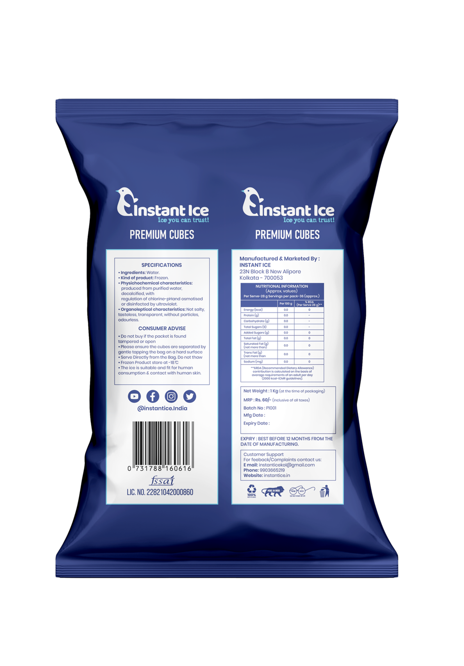 Instant Ice Cubes (1kg) & Absolut Mixers Sparkling Lime & Mint (Mojito Flavoured) (250ml) Combo