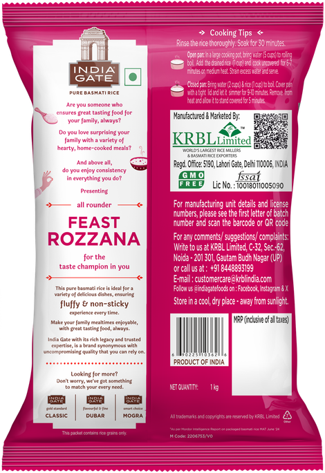 India Gate All Rounder Feast Rozzana Basmati Rice | Aged Rice | Fluffy and Non-Sticky
