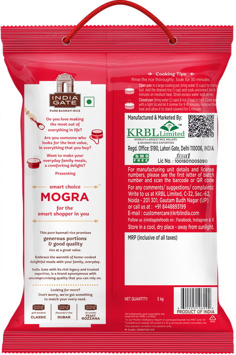 India Gate 1 Cup Serves 5 Mogra Basmati Rice | Aged Rice | Smart Choice